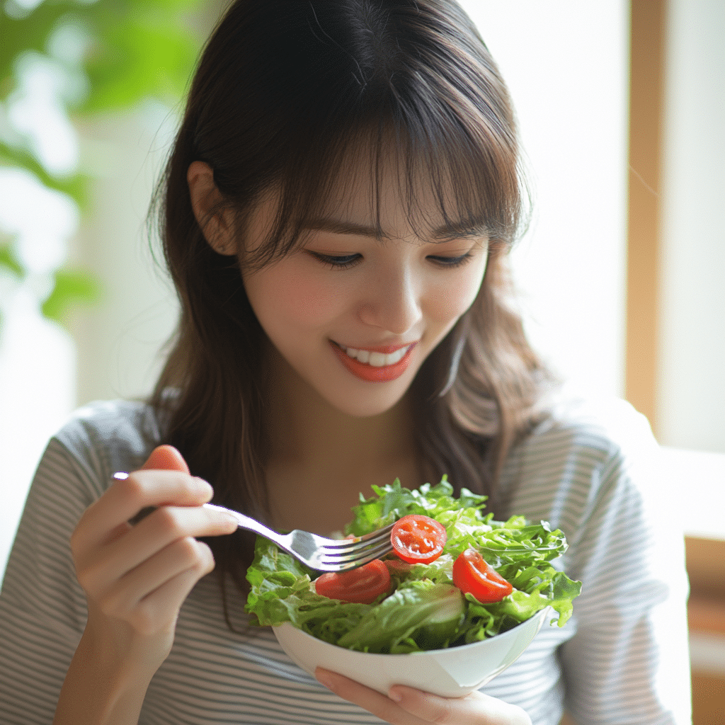 Maxdm 35611 korea woman eating salad using fork style raw 7b87419f 5d4d 493b 9edd e8f3c399b166 0