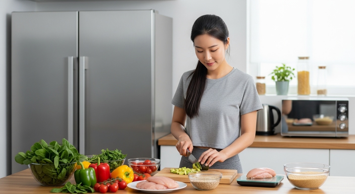 다이어트를 준비중인 아름다운 한국인 20대 여성